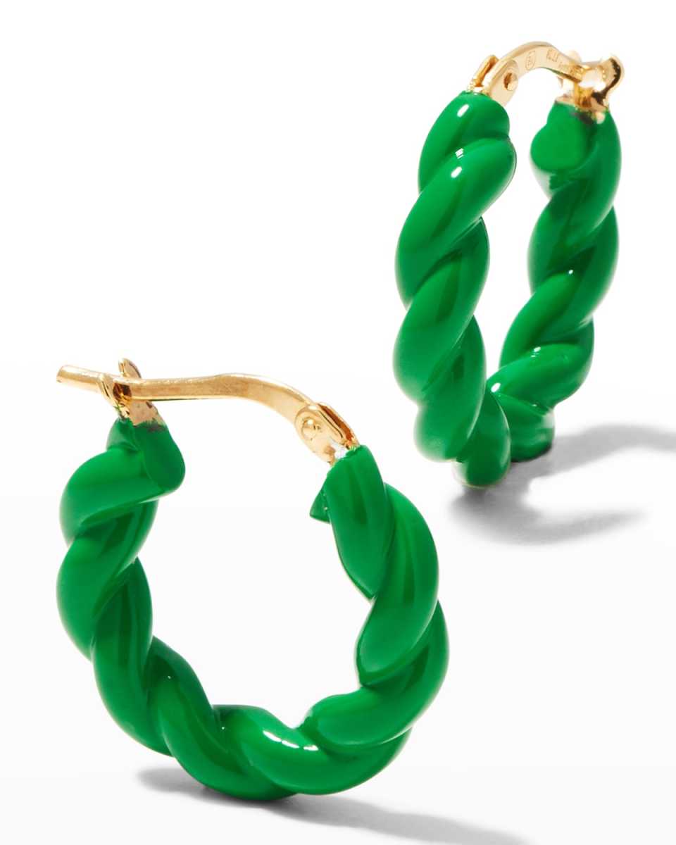 Gold Finishing over Sterling Silver and Enamel Earrings, Green